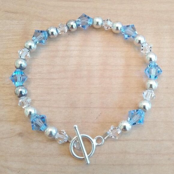 Jewelry - Sterling Silver 925 Sparkly Blue & Clear Crystal Bead Bracelet